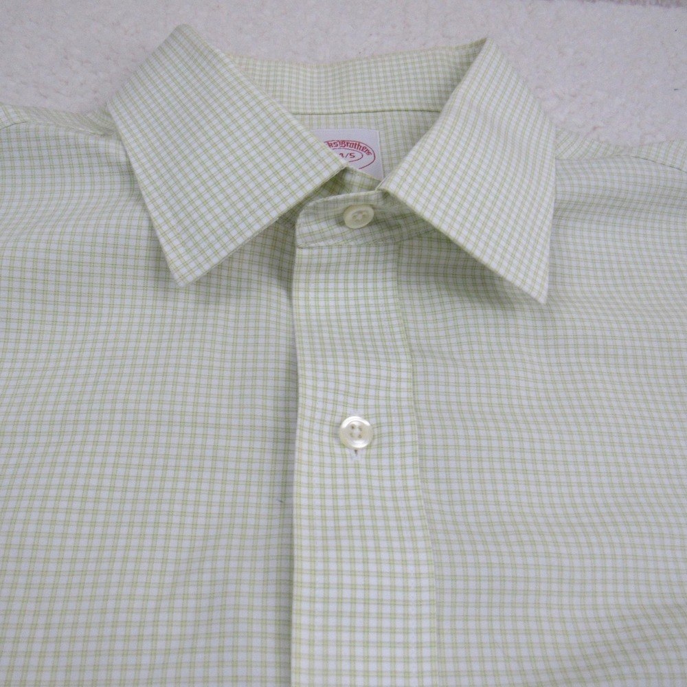 Brooks Brothers 346 Shirt Mens 16‎ 4/5 Green White Tattersall Check Regular Fit